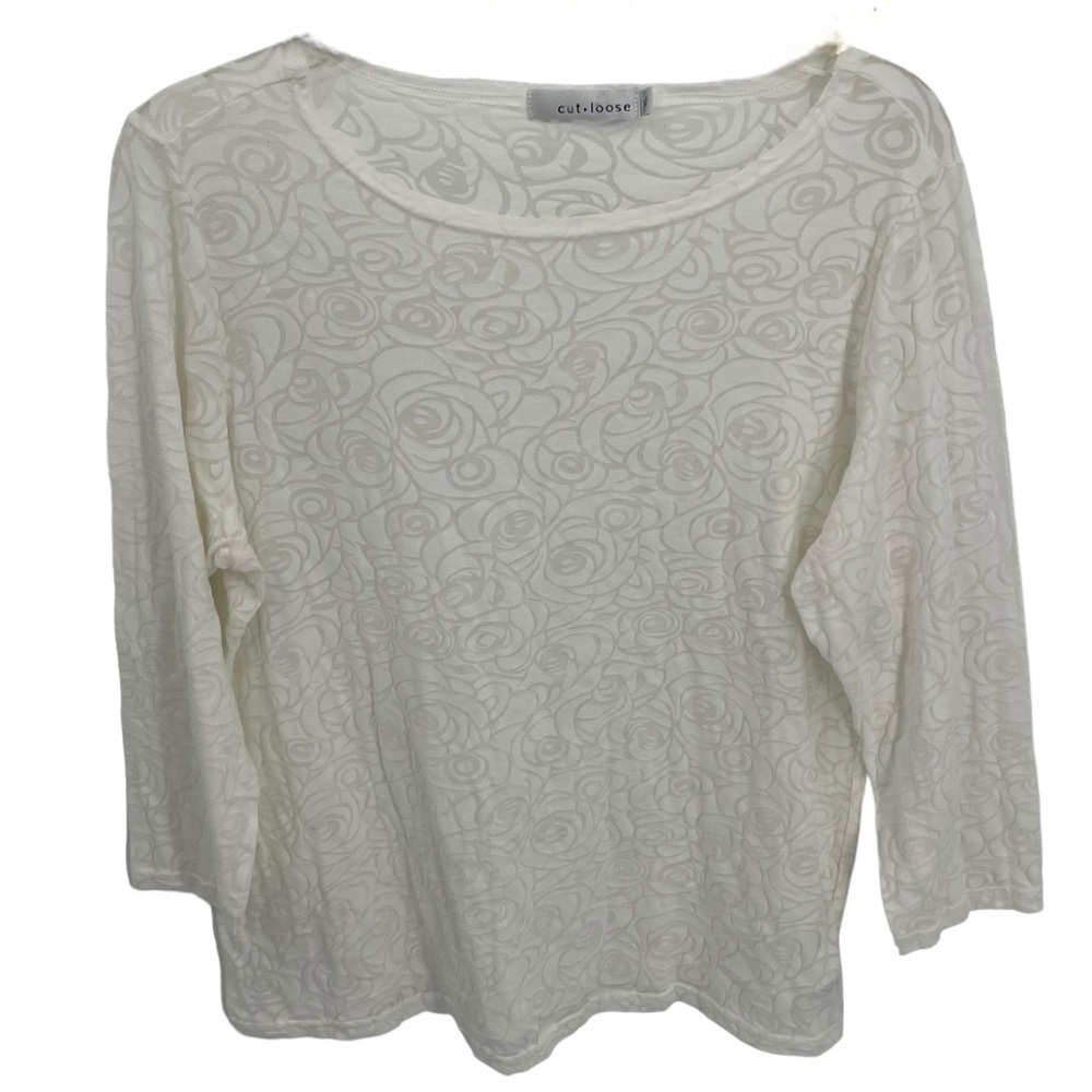 Cut Loose Cream Floral Scoop Neck Shirt Top Womens Size XL Fitted Textured